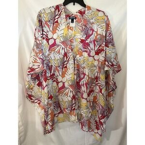 Lands' End Women's Tie Waist Kimono Multi Palm Print One Size NEW No Tags